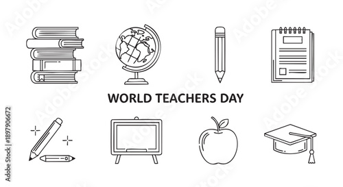 Collection of education and teaching related icons for World Teachers Day