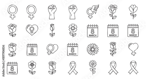 Collection of flat design icons related to health awareness and celebrations