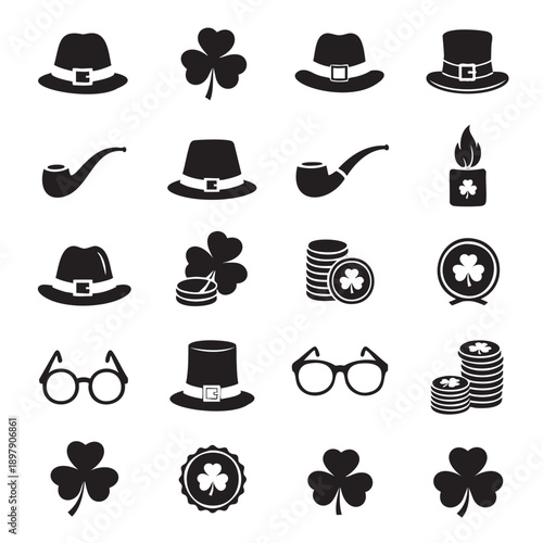 Collection of flat design Irish St Patricks Day celebration icons