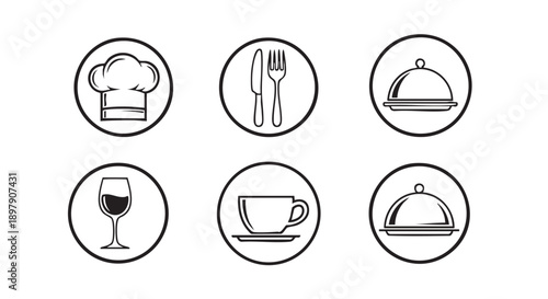 Culinary Icons Vector Set Black and White for Restaurant Industry