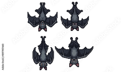 Set of Dark Flying Bat Vector Illustrations with Various Wing Spans for Halloween Decoration Spooky Night Theme Vampire Elements and Wildlife Silhouette Icons