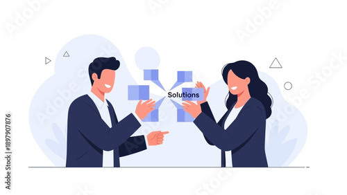 Business partners collaborating on a creative solution with puzzle pieces