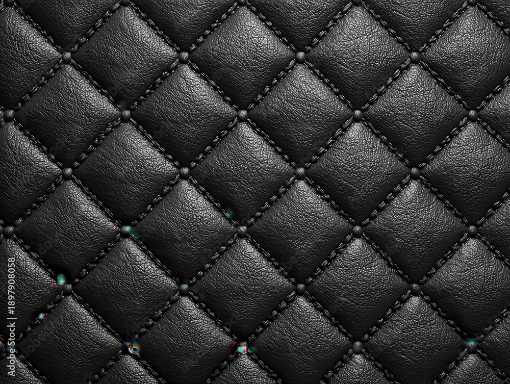 Obraz premium High quality photo of Black quilted leather background texture with diamond pattern and stitching