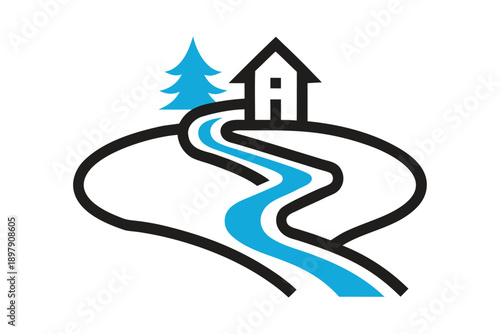 seasonal river outline vector icon  partially flow