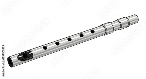 Silver Flute Instrument Isolated on White Background