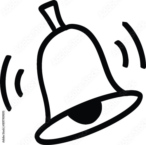 Black hand-drawn ringing bell with sound waves isolated on transparent background