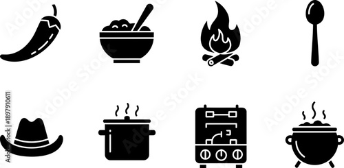 National Chili Day cooking icons collection