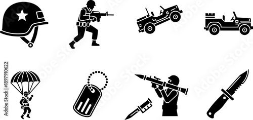 G. I. Joe Day military icons collection: soldiers, vehicles, weapons