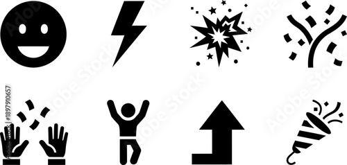 Celebration icons for National Blah Buster Month vector set