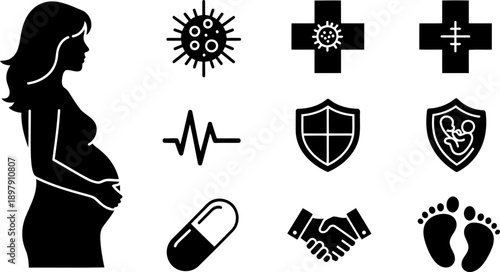 Pregnant woman and infection prevention icons for International Prenatal Infection Prevention Month