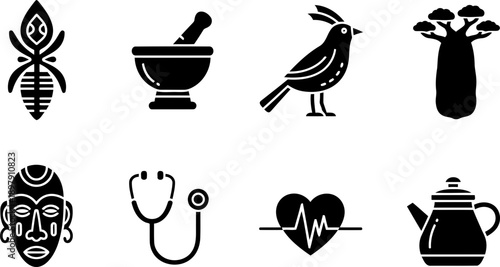 African Heritage and Health Week icons set