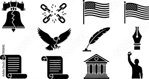 National Freedom Day vector icons collection, liberty and justice symbols