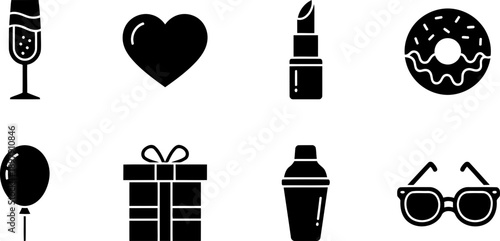 Galentine's Day icons set: celebration, friendship, and fun symbols