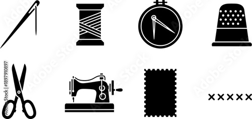 National Embroidery Month sewing icons set