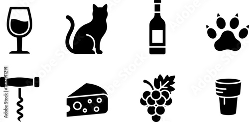 National Drink Wine with Your Cat Week icons collection