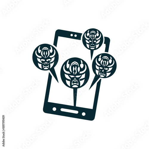 Maori Tech: Mobile Phone with Tribal Mask Icons