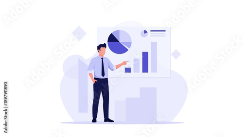 Businessman presenting financial report with charts and graphs