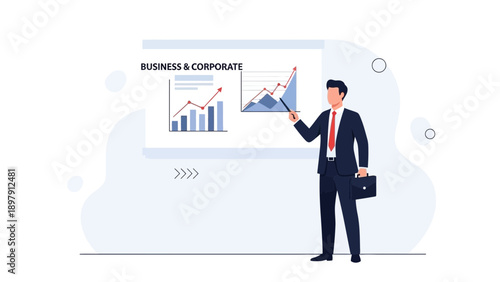 Businessman presenting financial growth chart on screen, business concept