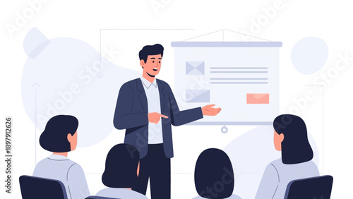 Business Presentation: Speaker Leading Meeting, Audience Listening