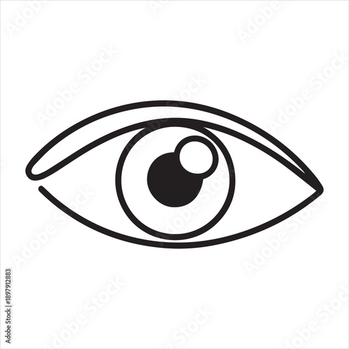 A simple black and white illustration of a human eye looking forward