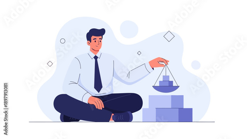 Businessman holding scales, balancing business and life, work-life balance concept