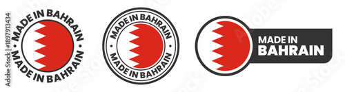 Made in bahrain labels, stamps, badges with bahrain flag template icon set