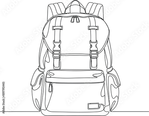 Backpack outline drawing on white background.