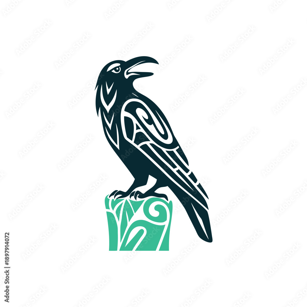 Obraz premium Maori Raven Vector Icon, Tribal Art Symbol