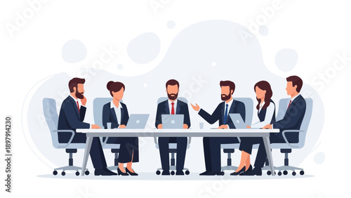 Business Meeting: Diverse Team Collaborating Around a Table with Laptops