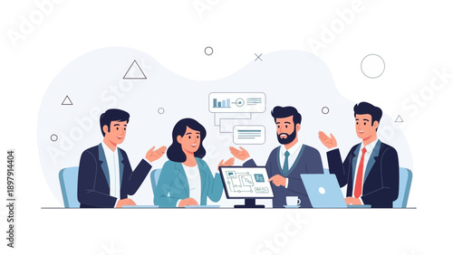 Team Meeting Discussing Strategy and Analytics with Charts and Graphs