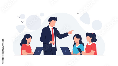 Business Team Meeting: Manager Leading Employees, Collaboration, and Discussion