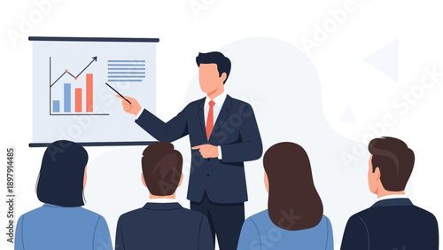 Businessman presenting financial growth chart to team in meeting