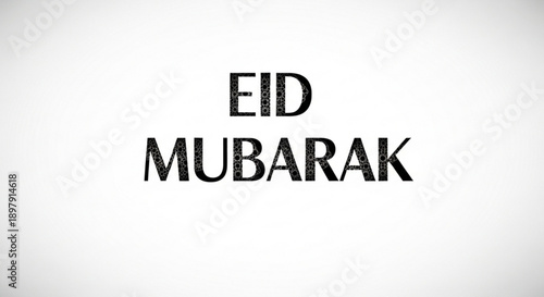Eid mubarak greeting card with black text on white background for muslim holiday celebrations