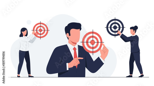 Business people aiming for targets, setting goals, achieving success, strategy concept