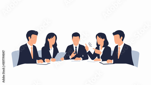 Business meeting with diverse team discussing ideas around a table, teamwork concept