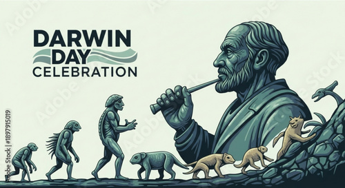 Charles darwin evolution concept with human ancestors and animals darwin day celebration