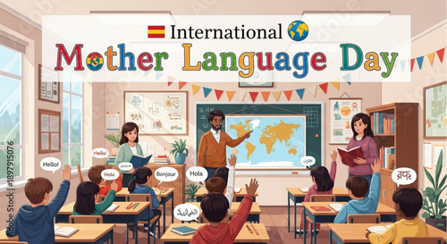 International mother language day celebration in a classroom with students and teachers