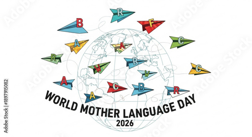World mother language day 2026 colorful paper planes globe