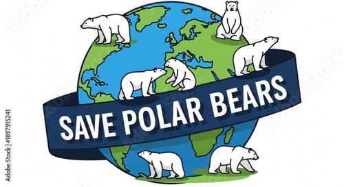 Polar bears on earth with save polar bears banner ecology concept