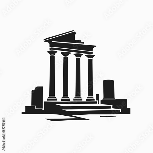 Roman Forum Ruins Outline Vector Illustration Ancient Rome Line Art