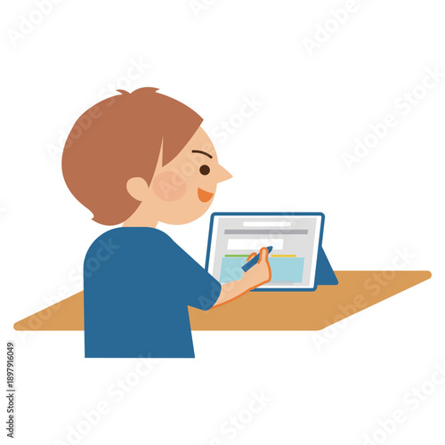 タブレット端末で授業を受ける生徒　イラスト素材