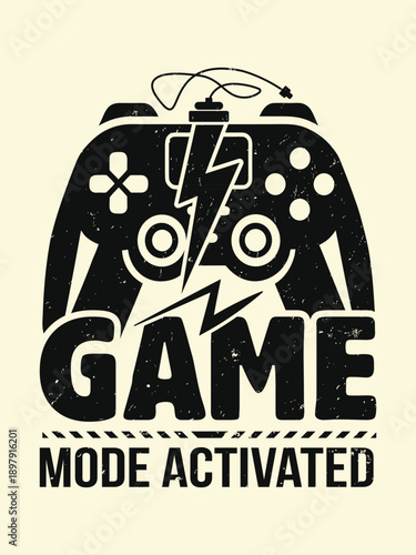 game mode activated illustration with video game controller and lightning