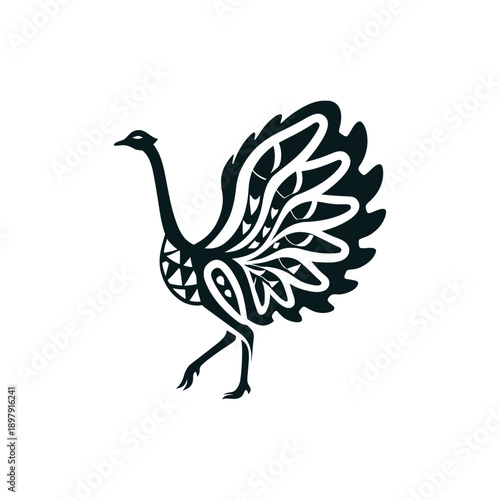 Maori Inspired Ostrich Vector Icon Illustration