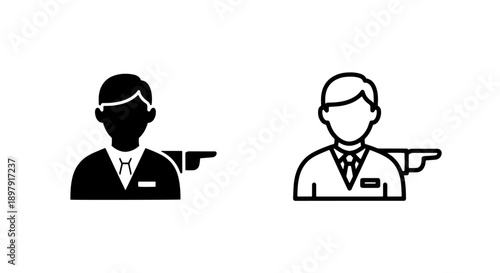 Business professional or doctor icon pointing right for presentation and direction concepts