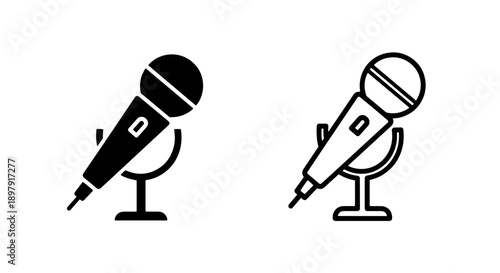 Dynamic Handheld Microphone on Stand Icons for Karaoke Live Performance and Public Speaking Events