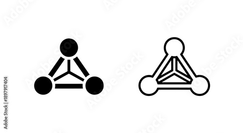 Triangle network connection icons representing data structure and molecular bonding in flat and outline