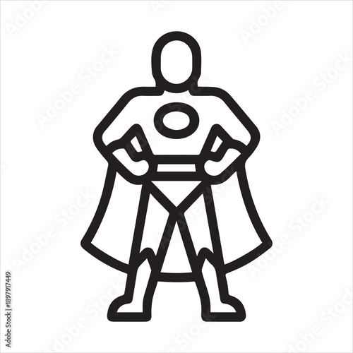 A confident cartoon superhero stands with hands on hips in a powerful pose