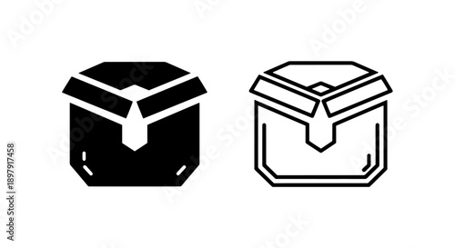Stylized hexagonal box or treasure chest icons representing storage and product packaging