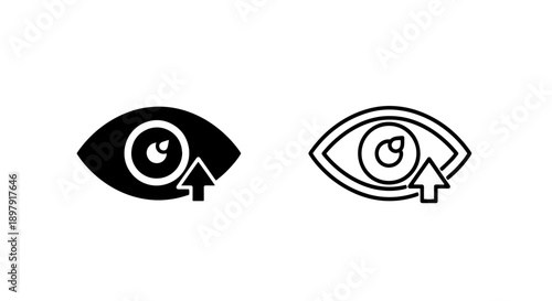 Eye Vision Icon with Up Arrow Cursor in Solid and Outline Styles