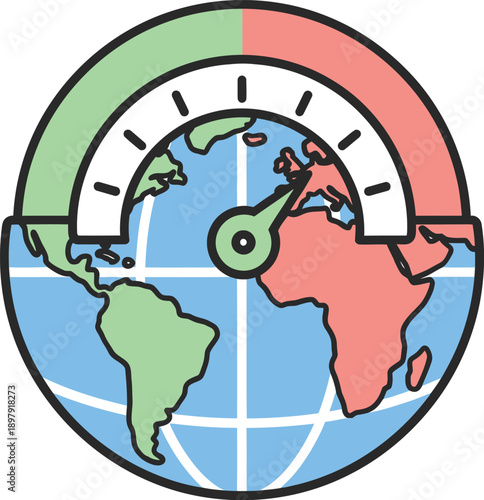 Flat vector barometer merged globe two pastel colors solid white background weather icon